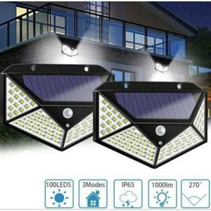 Lampu Dinding Outdoor LED Tenaga Surya Waterproof Sensor Cahaya & Gerak (100 LED)