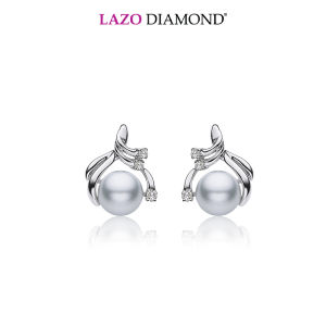 LAZO DIAMOND Sea of Beauty Sparkling Waves Pearl and Diamond Stud Earrings in 9k White Gold