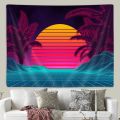 Retro Neon Vaporwave Tapestry for Men Bedroom, Cool Trippy Mountain Sun Art Tapestries Wall Hanging for College Dorm Living Room Office Decor 60X40", 70s 80s Party Arcane Future Poster Blanket. 