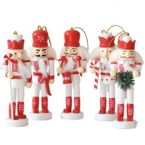 YERZ 5PCS Vintage Christmas Nutcracker Handicraft Painted Handcraft Figurine Puppet Winter Soldier Doll New Year