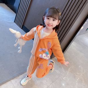 WANDER เสื้อมีฮู้ดเด็กผู้หญิง พิมพ์ลายการ์ตูนแฟชั่น ชุดเสื้อฮู้ดแขนยาวและกางเกงขายาวสำหรับฤดูใบไม้ร่วงสำหรับเด็ก2ชิ้น23719