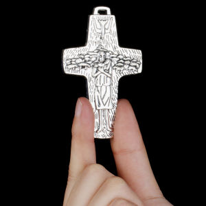 1Pc Large Silver Color The Good Shepard Cross Pendants Catholic Pope Francis Papal Cross Charms for DIY Making Accessories