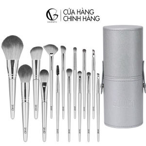 Bộ cọ trang điểm cá nhân GUVIET set 14 cây màu xám bạc có bao da (cốc)