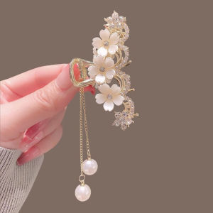 Minwen Elegant -encrusted Jasmine Flower Tassel Claw Clip Metal Hair Clip Female Hair Clip On The Back Of The Head