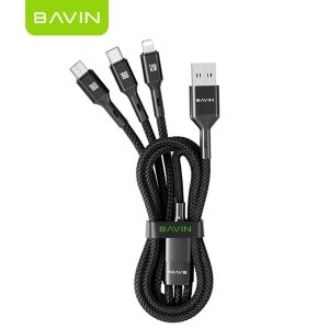 BAVIN CB365 3-in-1 Fast Charging Nylon Braided Cord 480Mbps Data Cable Type-C Micro iPh Supports Laptop & Smartphones