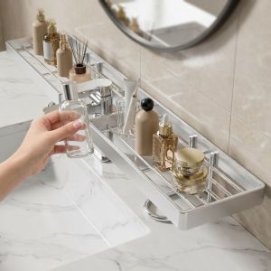 OKDEALS01 Stainless Steel Bathroom Counter Shelf Anti Slip Hollow Out Faucet Sink Drying Shelf Heavy Duty Stable Sink Storage Rack Kitchen