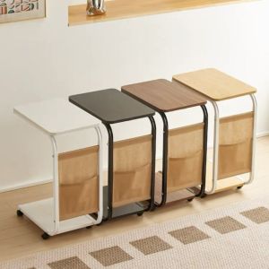 ELITEDEALSHUB Movable Sofa Side Table Nordic Style 2-Tier Storage Shelf Bedside Table Minimalist with Wheels Side Cabinet