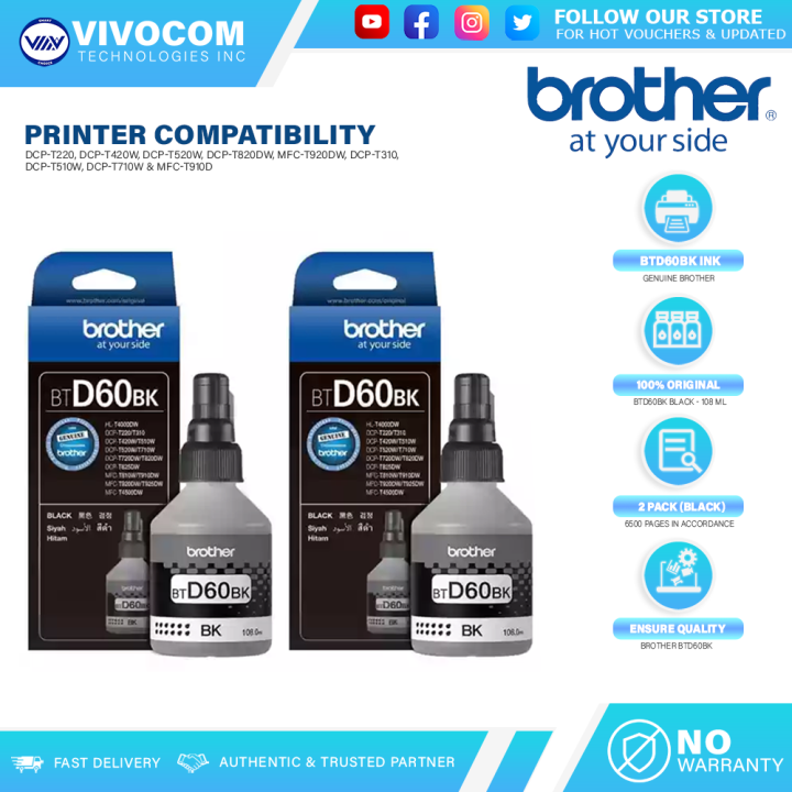 Inchiostro Originale Brother BTD60BK Nero – 6500 Pagine – Per DCP-T510W, DCP-T710W, MFC-T910DW - 5