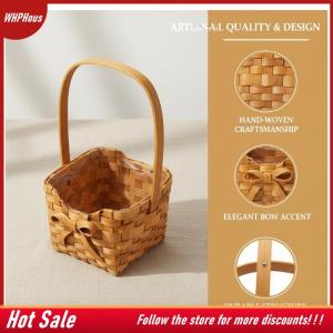 【COD】🔥🔥🔥 Willow Rattan Bride Flower Basket Picnic Container Hand-Woven Flower Arrangement Basket With Handle Picnic Weaving Basket
