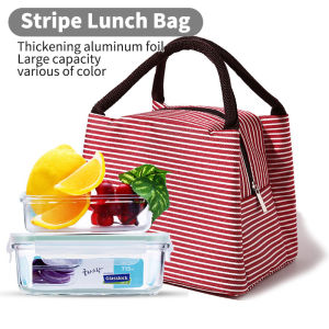 Stripe Insulated Lunch Tote Bag Thickening Reusable Waterproof Portable Handle Bento Organizer For Office School Picnic On-the-go Travel