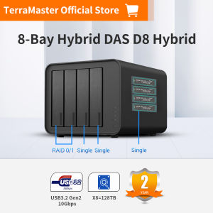 TerraMaster D8 Hybrid HDD NVMe Enclosure USB 3.2 Gen 2 10Gbps Type C 8Bay USB Storage Supports RAID 0/1/Single/JBOD Exclusive 2+3 RAID Hybrid Disk Array US Plug (Diskless)