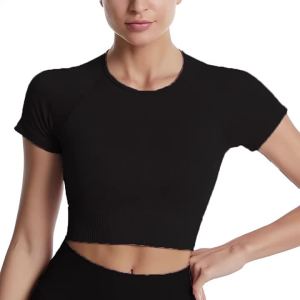 AE Ribbed yoga top for women summer tight-fitting quick-dry sports top womens running and fitness short-sleeve set