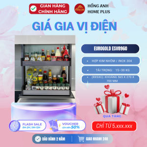 Giá gia vị điện Eurogold ESV8960 600mm nâng hạ tự động cho tủ bếp trên giúp lấy gia vị dễ dàng