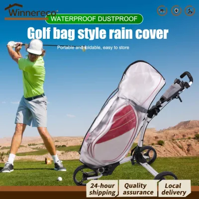 [Winnereco Flagship Mall] PVC Golf Bag Rain Cover Transparent Clear Golf Cart Travel Bag with Hood Golf Pole Bag Cover Golf Rain Bag for Golf Push Carts& Golf Club