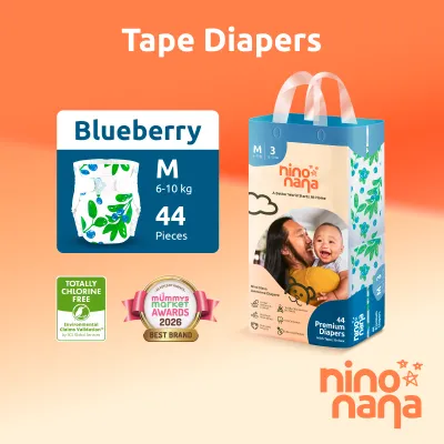 Nino Nana Baby Tape Diapers - NB (Up to 4 kg) | S (4-6 kg) | M (6-10 kg) | L (9-13 kg)