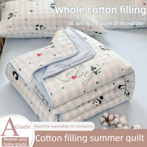 100% Full Cotton Filling Summer Quilt Fresh Panda Pattern Quilted Blanket Soft Thin Breathable Comforter Cool Refreshing Duvet2026