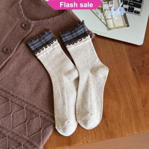 Flash Sale Retro Color Blocking Stripe Socks For Women Winter Warm Middle Tube Socks Korean Girl Soft Thicken Home Sock