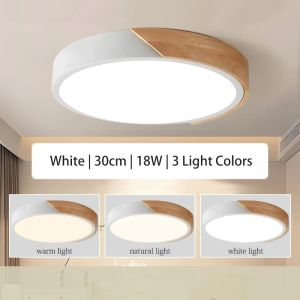 COOLSOO 30cm LED Ceiling Light 18W 3 Colors Wooden Edge Lamp Modern Decoration Lighting Circular Light Bedroom