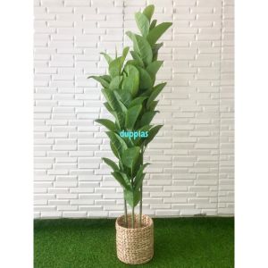 Pohon Artificial Tanaman Hias Karet T150 Latex Cover Pot Anyaman Eceng Gondok Dekorasi Apartemen