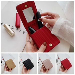 makeup mirror 化妆镜 BAIXL Pu Leather Lipstick Bag with Mirror Lipstick Storage Box Mini Cosmetic Bag Travel Supplies Makeup Bag Women