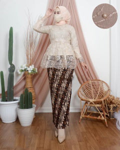 D18 Atasan kebaya Marsya tile mutiara modern lengan panjang elegan mewah brukat full furing kebaya wisuda kekinian