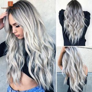 [Shop Uy Tín] Tóc Giả Bộ Nguyên Đầu Trắng Omber Đen Tặng Lưới Trùm Tóc