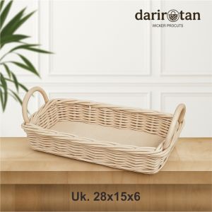 Tempat Roti atau Kosmetik by DariRotan Keranjang Rotan Kotak Alas Kayu Serbaguna Warna Natural Rattan uk. 28x15x6 cm