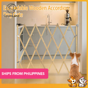 Lovinland Retractable Dog Gate Expandable Dog Fence Wooden Screen Door Accordion Gates Portable for Doorways Puppy Gate Pet Safety Patio Garden Lawn For Small Medium Dogs