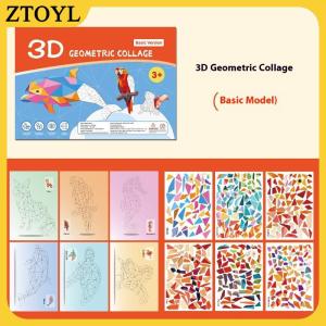 ZTOYL  1 Bộ động vật đào tạo nhận thức giác ngộ đồ chơi đề can 3D cắt dán hình học trẻ em câu đố tăng cường tập trung dán thủ công