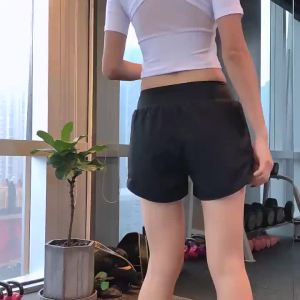 SUN Yoga shorts for women double layered quick drying loose fitting slimming three part sports fitness belt pockets swimming trunks