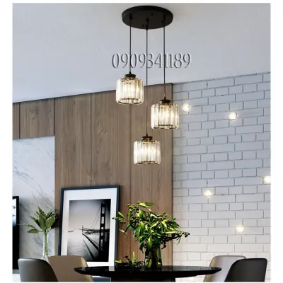 [RẺ VÔ ĐỐI]Đèn Thả Trần - Đèn Thả Bàn Ăn BỘ 3 chao vàng Pha Lê Trang Trí Hiện Đại - kèm bóng LED và đế ốp trần-bảo hành 1 năm