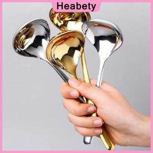 Heabety  Stainless Steel Big Head Round Spoon Net Red Golden Dinner Long Handle Stirring Dessert Spoons For Kitchen Accessories Gadgets