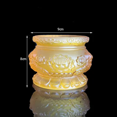 Bộ Thờ Cúng Bình Lư Dĩa Chun màu vàng lưu ly Cao Cấp - Phật Giáo Tường Thuận