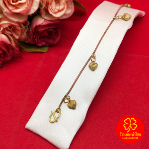 สร้อยข้อมือทองเหลืองโบราณลายกระดูกงูกลมห้อยจี้หัวใจจิกลาย ความยาว 6.5 นิ้ว งานทองเหลืองแท้ งานดิบไม่ได้ชุบ พร้อมส่ง