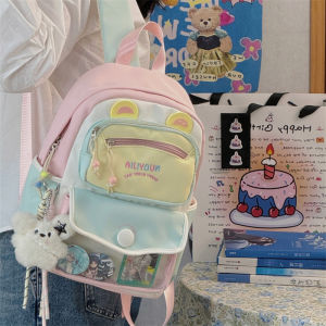 AE Highly stylish color-blocked backpack for women 3-6 Cute backpack for elementary school girls to reduce the burden when going out