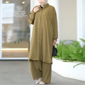 WOCEL One Set Jumbo OOTD Ibu-ibu Polos LD 130 dan 150 XXXL-XXXXXXL Muat BB 100 kg Bahan Crinkle Airflow Dingin