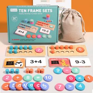 BEIBEI 1 Set Wooden Kids Arithmetic Toys Ten Frame Logical Thinking Children Montessori Games Mathematical Enlightenment Addition Kids Math Modular Toys Kids Gift