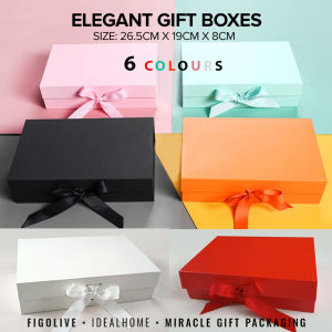 Solid Hard Large Gift Box with Ribbon For Christmas Gift Packaging / Goodie Bag