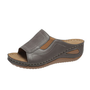 [Free Shipping] New Plus-Size Versatile Flat-Soled Slippers For Women Featuring An Open-Toe Design A Slight Wedge Heel And An Elasticated Slip-On Style