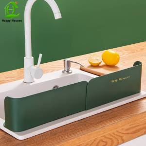 HAPPY HOUSES Multifunctional Sink Flap Rack Splash-proof Retractable Storage Drain Basket Kitchen Sink Water Splash Guard Sink Anti-Splash Pad