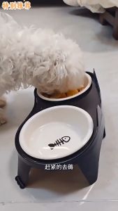 Aikenn Pet Double Bowl Stainless Steel Cat Dog Food Water Feeder Anti Spill Neck Protection Mangkuk Anjing