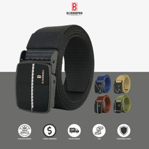 Sabuk Pria Elastis Nylon Hitam Elegan dengan Kepala Besi Tahan Lama