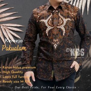 KEMEJA BATIK PRIA LENGAN PENDEK MOTIF PAKU ALAM LAPIS FURING WARNA HITAM