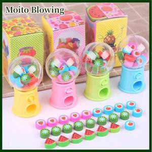 Moito Cute Mini Gashapon Machine Design Erasers Cartoon Fruit Rubber Erasers Kids Kawaii Stationery Correction Tool Office Supplies