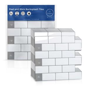 [10-sheet] Peel and Stick Tile Sticker | Backsplash for Kitchen Wallpaper Waterproof and Heat Resistant | Toilet Tiles - Marble Grey