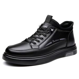 [Free Shipping] Casual Sneakers For Men With Hidden Heel For Added Height Breathable Business Leather Shoes 2026 New Style Soft Sole And Fleece Lining Slip-On Design