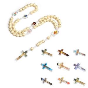 Catholic Cross Rosary Necklace Fashion Cross Pendant Beaded Necklace Religious for Women Men Girls Boys