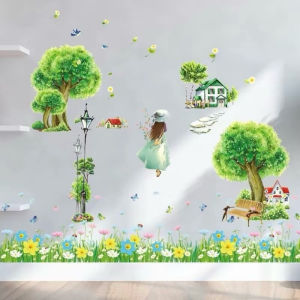 Decal dán tường cây xanh và chân cỏ decor trang trí phòng nhà cửa