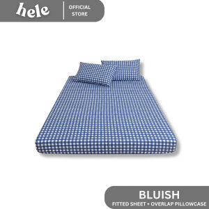 HELE Bedsheet | Printed Cotton | Full Garter Fitted Sheet + 2 Pillowcase - Checkered