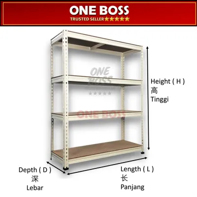 [READY STOCK] 1BOSS 4 Level Boltless Heavy Duty Adjustable Rack Warehouse Store kitchen office file multipurpose rack